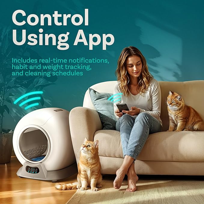 Self Cleaning Litter Box with Auto Safety Sensors for Multiple Cats - Automatic Cat Litter Box Self-Cleaning - Covered Odor Removal with APP Control - Compatible On All WiFi - Electric Robot