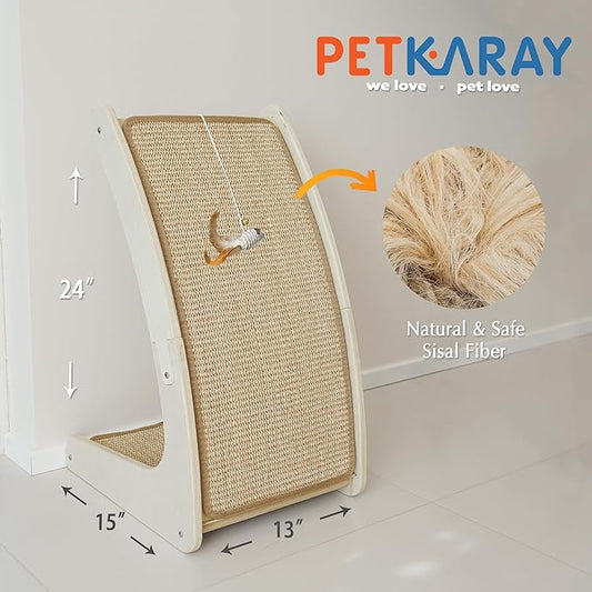 PETKARAY Cat Scratcher, Sisal Cat Scratch Pad, Curved Scratching Board for Indoor Kitty, Floor Mounted Scratcher with Mouse Toy Catnip