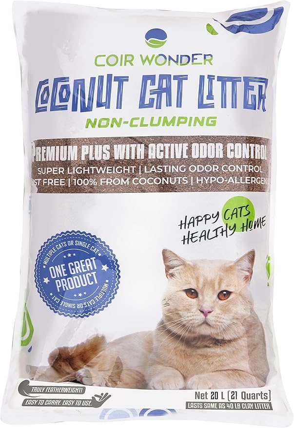 Coconut Cat Litter – Natural, Ultra-Lightweight & Biodegradable – 3.5 Lb Lasts Like 40 Lb Clay – Activated Charcoal Odor Control – for Cats, Chicken Coop & Small Pets