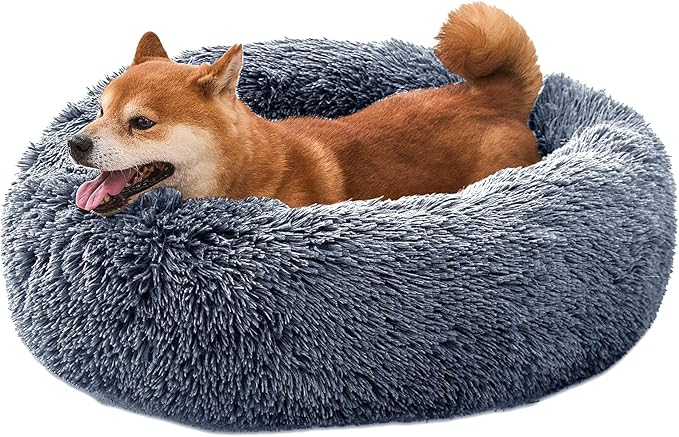Comfort Donut Dog Bed for Small Dogs, Cat Bed & Pet Bed for Indoor Use, Medium Size with Soft Plush, Round Dog Beds for Large Dogs and Cats (Gray, 36''Lx36''Wx8''Th)