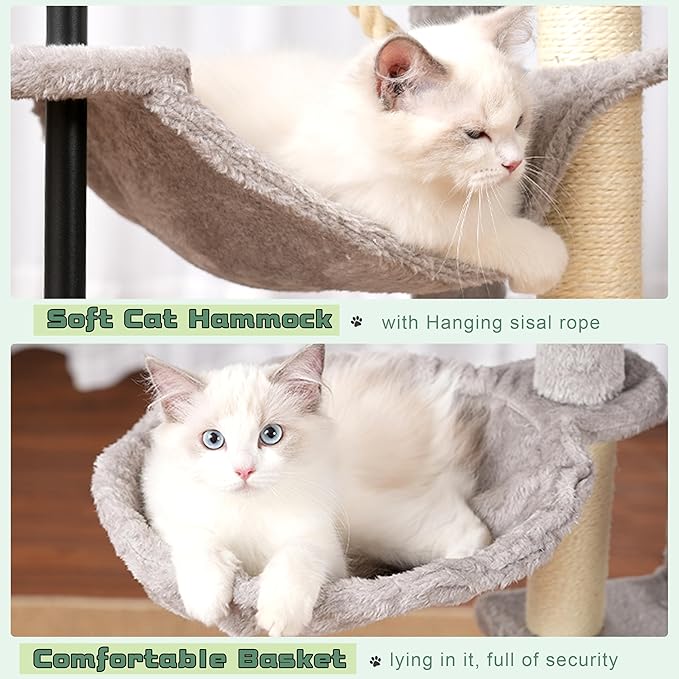 Cat Tree, Cat Tower for Indoor Cats, 43.3 inch Cat Tree Tower with Sturdy Steel Tube, Cat Hammock, Cat Condo for Small Cats and Kittens, Cat Scratching Post, Light Gray GCT004SW