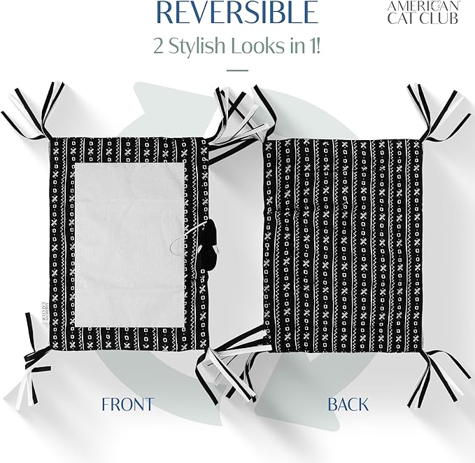 Reversible Crinkle Cat Mat with Mouse Toy – Black Mudcloth Pattern, Interactive Crinkle Play Mat for Cats, 18” x 13”