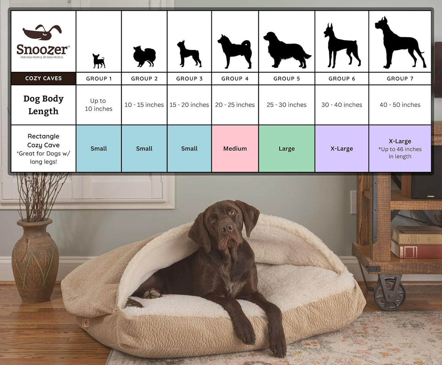 Snoozer Pet Products Luxury Rectangle Cozy Cave Dog Bed with Microsuede, Showdog Collection, Extra Large, Palmer Dove