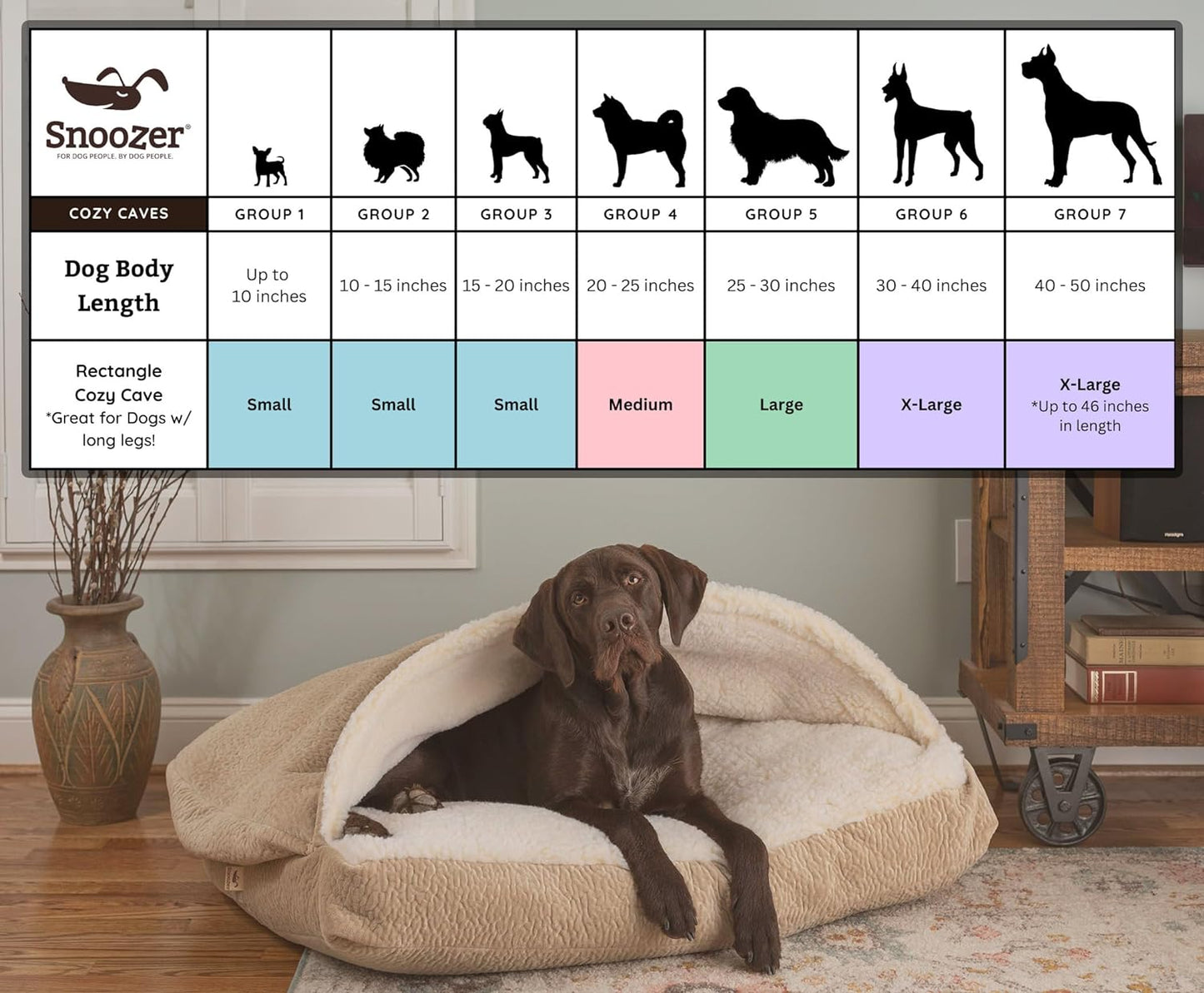 Snoozer Rectangle Cozy Cave Dog Bed - Indoor Dog Bed with Cover Cave, Covered Calming Burrow for Medium & Large Sized Pets with Blanket Attached, Enclosed, Washable - Large, Heather Gray