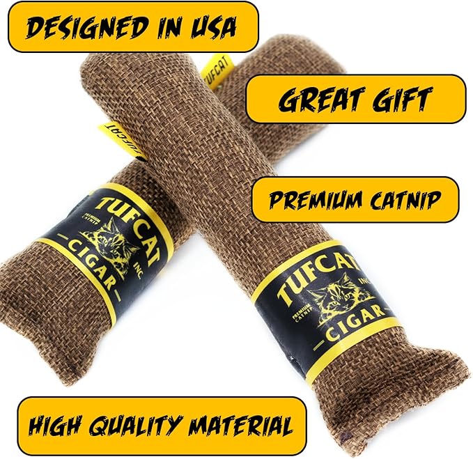 Cat Toy Cigar, Catnip Toys for Cats of All Breeds, Cat Toys for Indoor Cats, Kitten Toys, Action Themed Fun for Kicking, Biting, Chewing (Brown, 1-Pack)