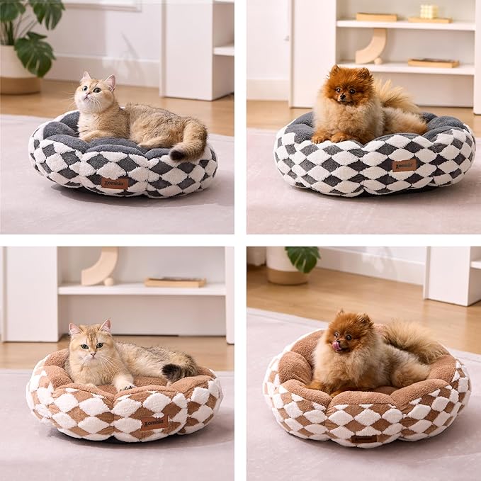 Large Cat Beds for Indoor Cat, Donut Dog Beds for Small Dog, Round Plush Puppy Bed for Kitten，Anti-Slip Bottom, Grey