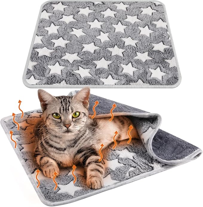 2 Pcs Warming Cat Pad Reflects Heating Dog Crate Self Warming Pet Pad Gray Nursing Cat Blankets Bed Mat for Newborn Kittens Puppies Elder Dog Washable(Large Star,29 x 20)