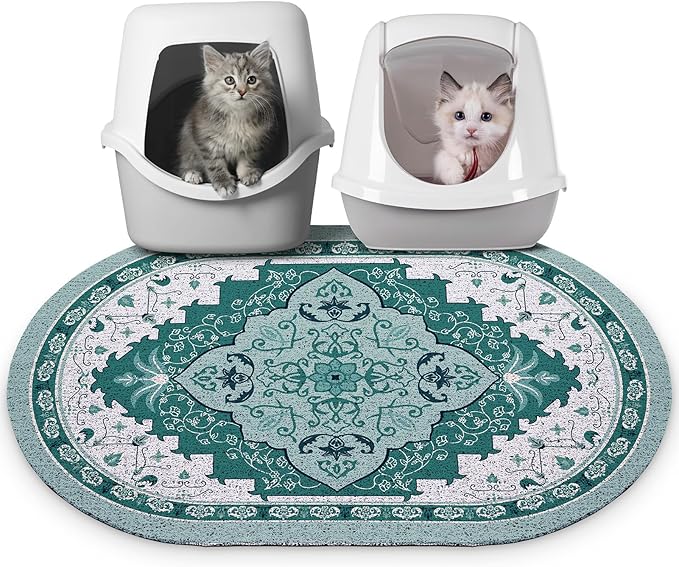 Bienbee Cat Litter Mat, 33" x 22" Large Size Litter Box Mat Rug with Non-Slip Bottom, Easy to Clean Cat Supplies Accessories Essentials for Indoor Kitty Kitten Floor,Green L