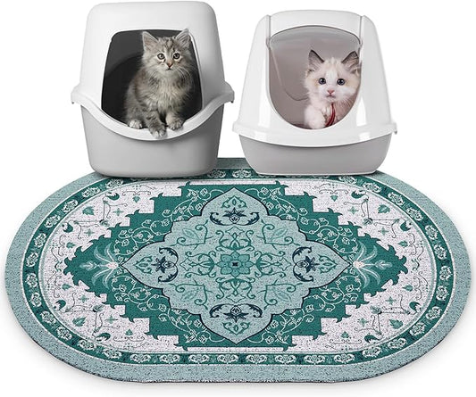 Bienbee Cat Litter Mat, 33" x 22" Large Size Litter Box Mat Rug with Non-Slip Bottom, Easy to Clean Cat Supplies Accessories Essentials for Indoor Kitty Kitten Floor,Green L
