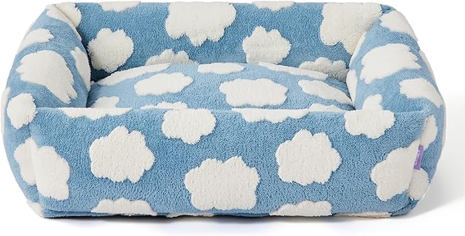Lesure Cute Dog Bed for Medium Dogs - Washable Pet Beds,Cozy Rectangle Orthopedic Sofa with Jacquard Shaggy Plush & Anti Slip Bottom,30x24x8inches