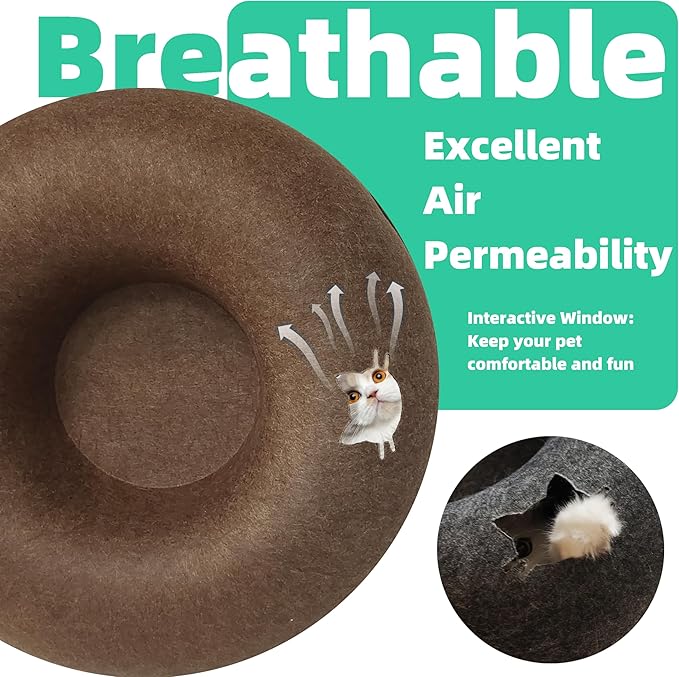 Donut Cat Tunnel Bed Peekaboo Cat Cave for Large Cats Up to 30 Lbs, Kitty Interactive Playing Tent House for Multiple Cats,Detachable,Scratch Resistant (Brown, Medium - 20 Inch Diameter)