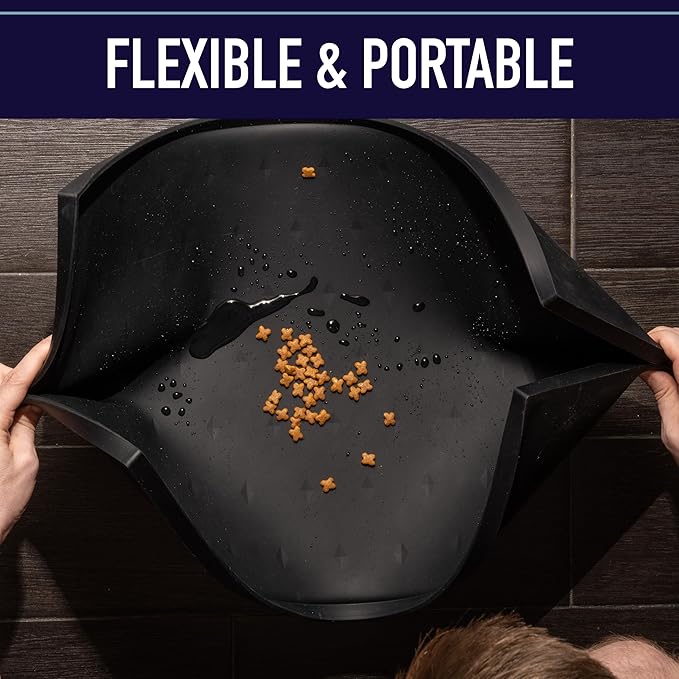 Leash Boss Silicone Pet Feeding Mat with Raised Edge - 20" x 13" Grey - Waterproof Non-Slip Dog Bowl & Water Tray - Spill Containment Lip for Dogs & Cats - Placemats for Cats and Dogs Water Bowl