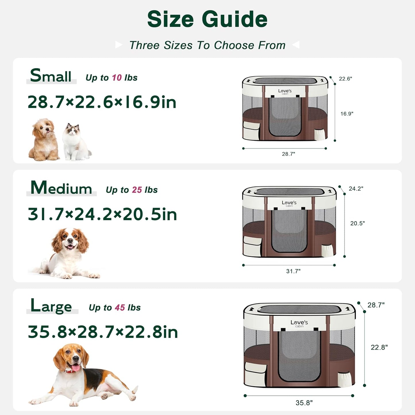 Love's cabin Pet Puppy Dog Playpen, Medium Dog Tent Crates Cage Indoor/Outdoor, Portable Exercise Playpen for Cat, Foldable Pop Up Dog Kennel Playpen with Carring Case (M, Brown)