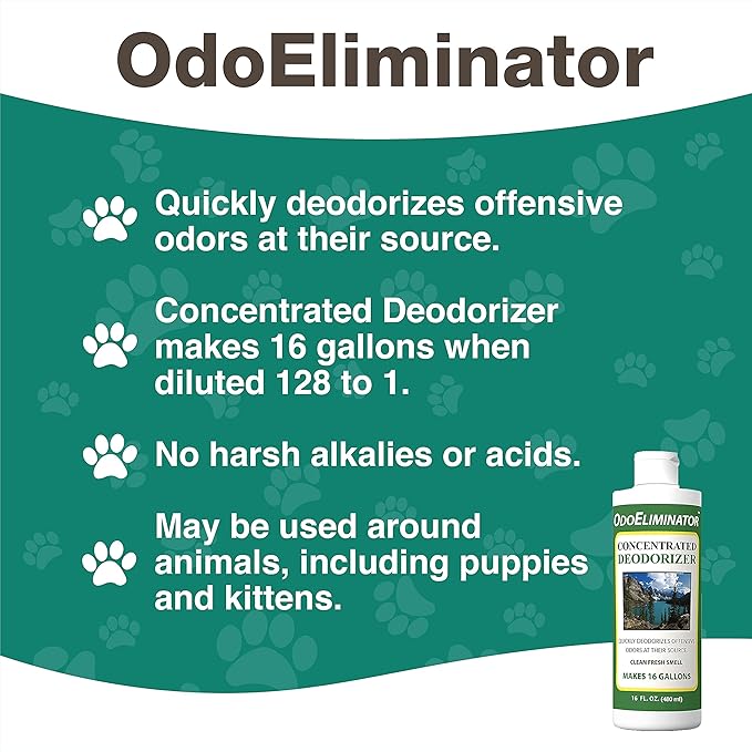 NaturVet OdoEliminator Concentrated Pet Deodorizer – Super Concentrate Deodorizing Pet Cleaner – Helps Eliminate Odors from Dogs, Cats – Clean, Fresh Scent –16 Oz.