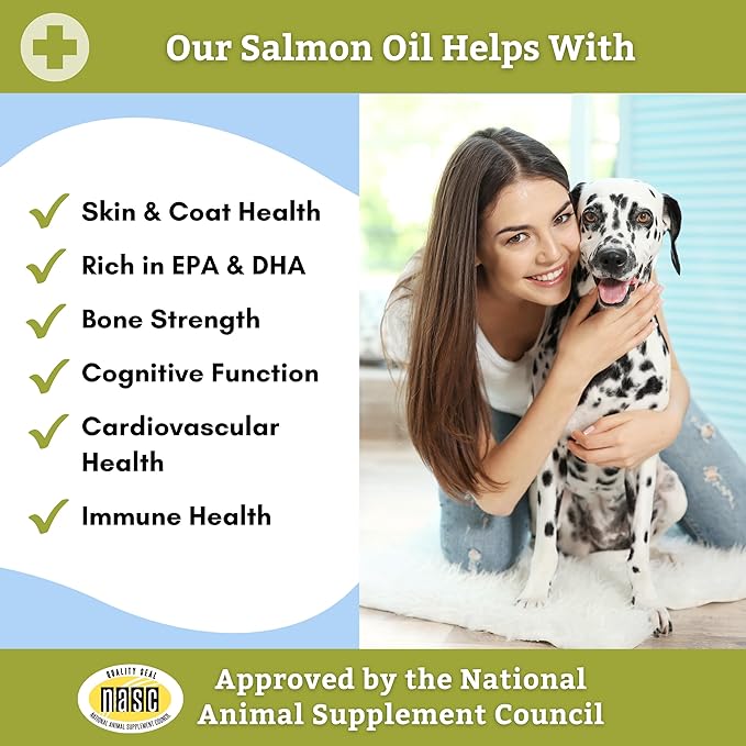 Wholistic Pet Organics Salmon Oil: Deep Sea Wild Alaskan Salmon Oil for Dogs - Omega 3 Dog Fish Oil with EPA and DHA for Skin, Coat, Heart and Nervous System Health - 4 Oz