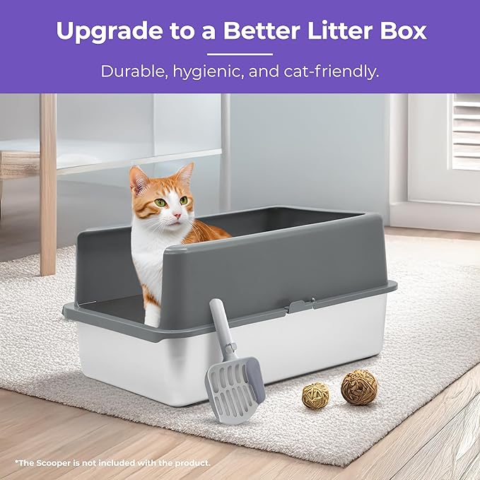 iPrimio Stainless Steel Litter Box - Cat Litter Box Enclosure with Enclosed Sides for Odor Control - Durable, Rust-Resistant Metal - Easy Clean Design, Applicable for Large Cats - 2 Pack