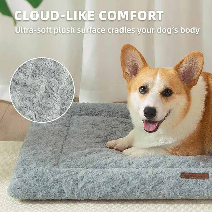 Fluffy Reversible Dog Bed Mat - Ultra Soft & Machine Washable Dog Crate Pad fit for Metal Kennel, Cozy Sleeping Mat, 41" x 27", Light Gray