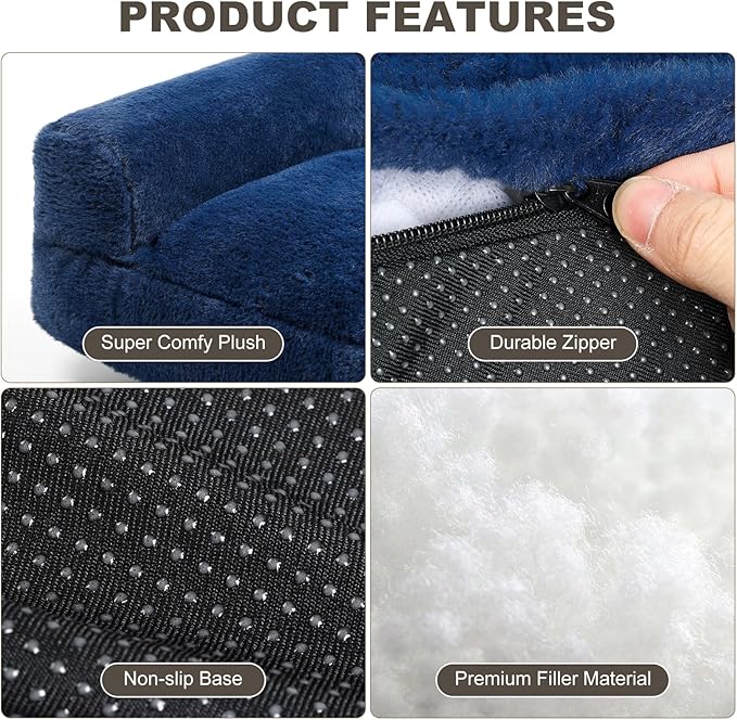 Cat Couch Bed - Cat Bed for Indoor Cats, Calming Pet Sofa Puppy Sleeping Bed with Removable Washable Cover, Cute Dog Couch and Kitty Lounge Chair for 20lbs Cats & Small Dogs(Navy Blue)