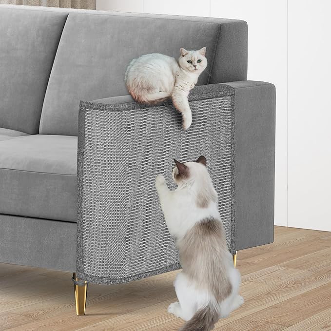 Cat Scratch Couch Protector,23.6L*19.6W inch Scratching Furniture Protector Pad,Cat Scratch Sofa Arm Sheild with Grey Natural Sisal for Protecting Couch Sofa Chair Furniture (Grey/Left Hand)
