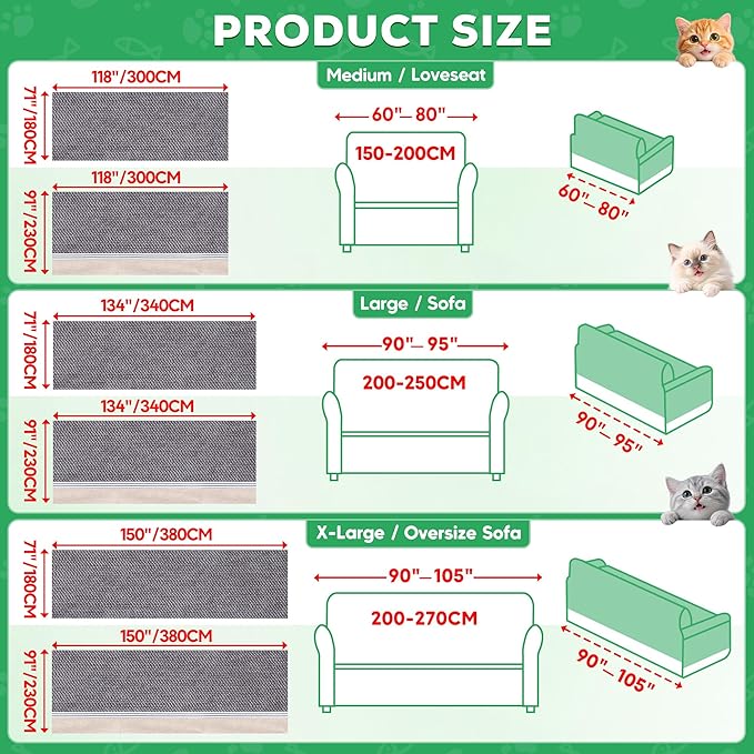 Loiion Cat Scratch Furniture Protector - Anti-Slip, Waterproof Sofa Cover to Keep Cats Off, Pet-Friendly Couch Protectors for 3 Cushion Couch, Gray Anti-Scratch Couch Cover for Pets and Kids 118"X71"