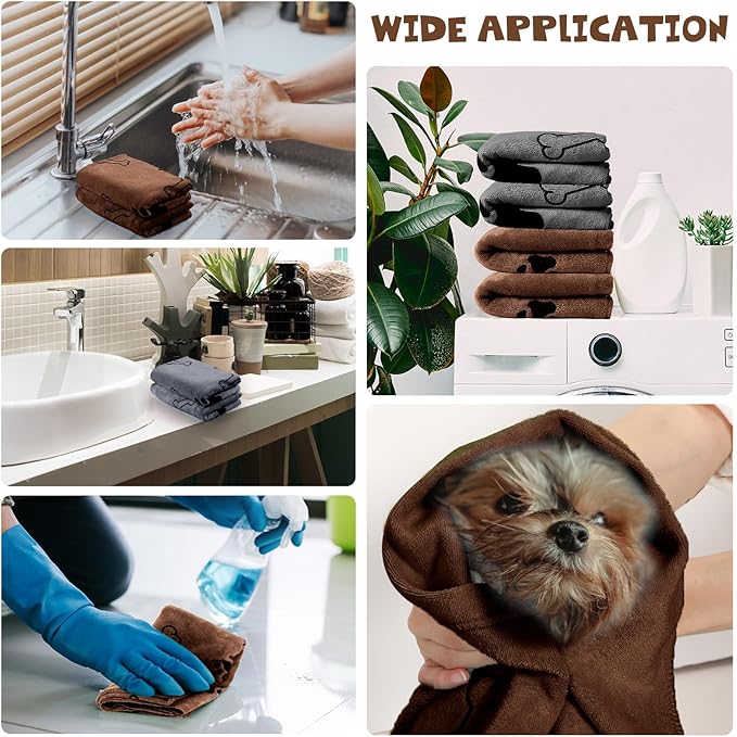 Chumia 4 Pcs Dog Towels for Drying Dog Puppy Bulk Microfiber Absorbent Paw Towel Pet Bathing Supplies Quick Drying for Medium Cats Pets Shower(24 x 40 Inch,Gray, Coffee)