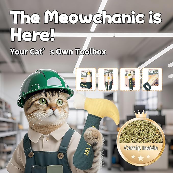 Plush Catnip Hammer Toy for Cats – Durable, Bite-Resistant Chew Toy Filled with Natural Catnip, Interactive Teething & Indoor Play for Kittens & Adult Cats