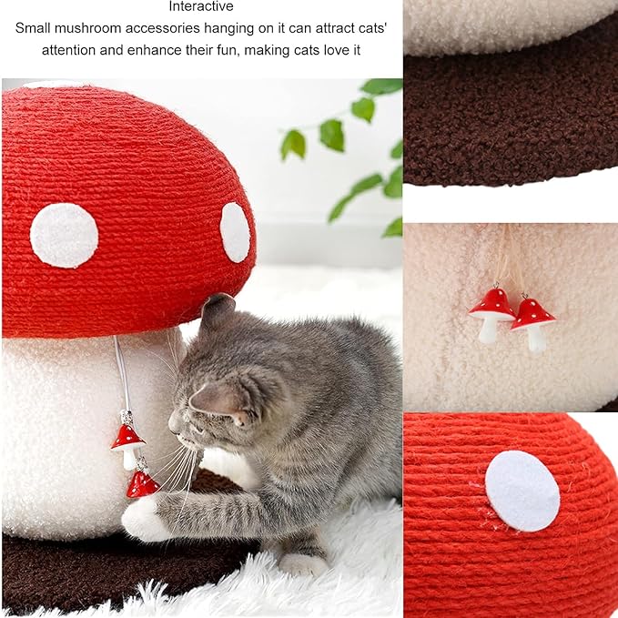 Cat Scratching Post - Mushroom Tall Cat Scratcher Cat Interactive Toys Ideal for Medium and Small Cats, No Assembly Required (Red, Small)