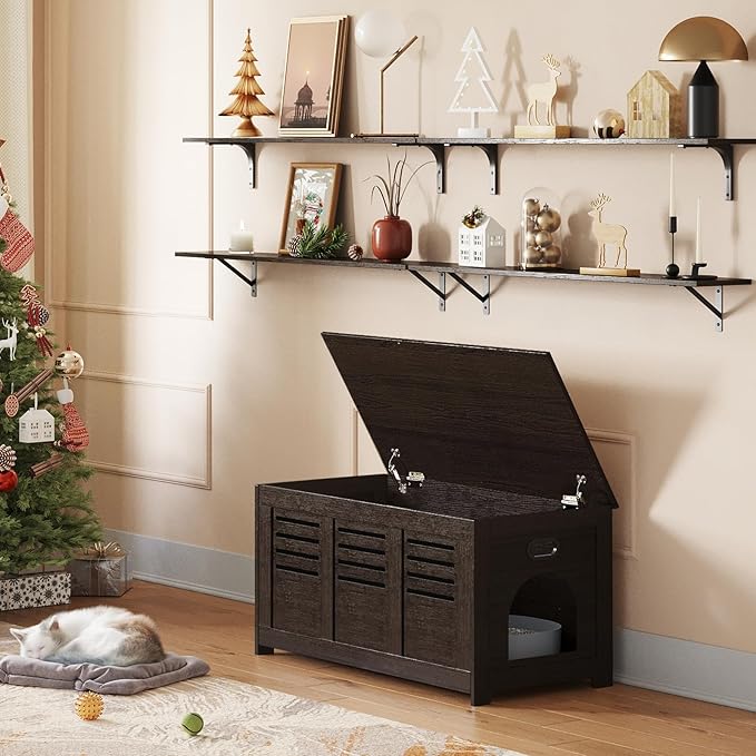 DINZI LVJ Litter Box Enclosure, Flip Top Litter Box Furniture, Hidden Cat Washroom, Wooden Cat House, End Table, 39.4" L x 19.7" W x 19.7" H, Good Ventilation, Easy to Assemble, Espresso
