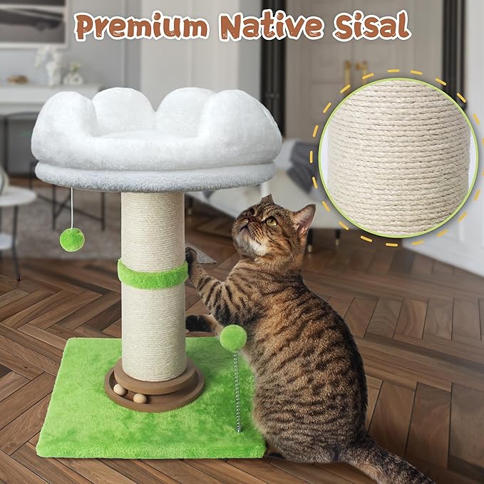 Fantasreen Cat Scratching Post Cat Scratcher Tall Scratching Posts for Indoor Cats with Cat Toy and Interactive Ball Self Groomer for Kittens Adults Cats (White)