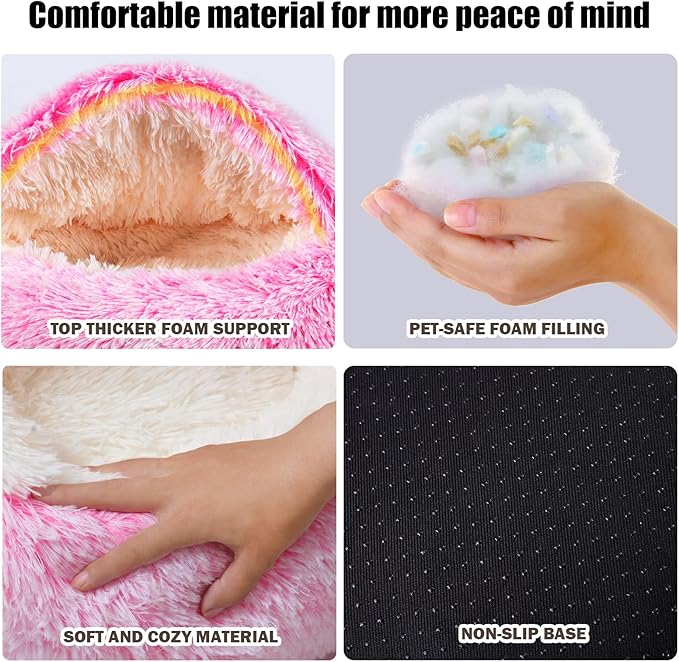 Cat Beds for Indoor Cats,Cat Cave for Puppy and Kitty,Calming Small Dog Bed for Small Dogs with Cover Cave,Cozy Warming Fluffy Washable Anti-Slip Pet Sleeping Bag (20 * 20inch,Pink)