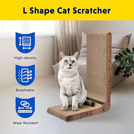 FluffyDream Cat Scratcher Cardboard, Scratching Pad House Bed Furniture Protector, Infinity Shape (Wood, L-Shaped)