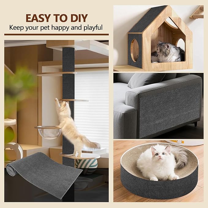 Cat Scratch Furniture Protector, 78.7"x15.8" Self Adhesive Cat Scratch Mat Pad,Cut to Fit DIY Replacement Carpet for Tree,Wall,Bed,Door, Couch Protector (Dark Grey)