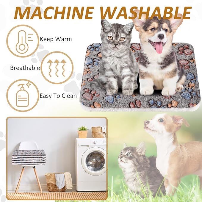 4 Pack Ultra Soft Dog Cat Bed Mat with Cute Prints Reversible Fleece Dog Crate Kennel Pad Cozy Washable Thickened Hamster Guinea Pig Pet Bed Mat for Small Animals(13 x 19 Inches,Gray)