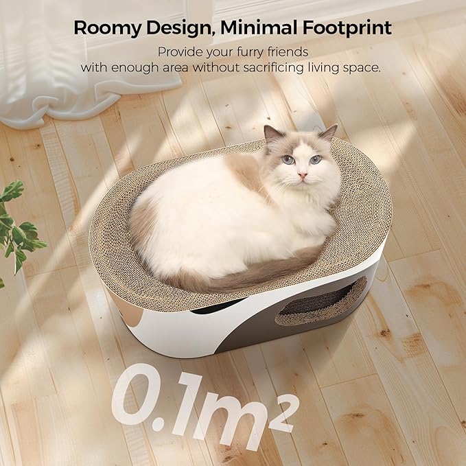 Big Cat Scratcher Lounge, Corrugated Cardboard Cat Scratcher House with Hole, Large Scratching Lounger Bed, Cat Scratching Pad for Indoor Cats as Furniture Protector, Rabbit Cardboard House