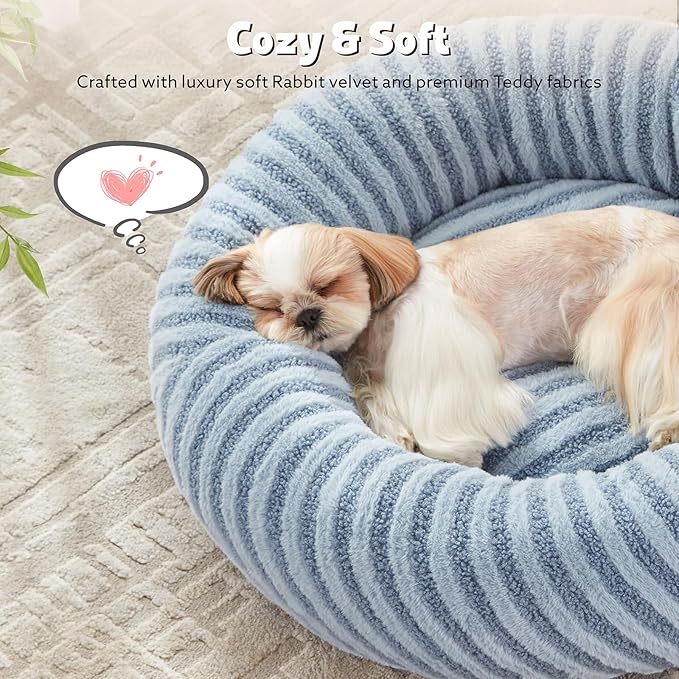 MIXJOY Donut Medium Dog Beds Medium Sized Dogs, Round Pet Beds with Removable Washable Cover, Faux Fur Cat Bed with Anti-Slip Bottom, 30"x30"x8", Blue