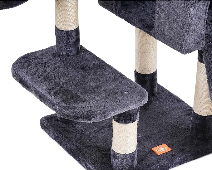 Heybly Cat Tree, Cat Tower for Indoor Cats with Scratching Board, Multi-Level Cat Furniture Condo with Feeding Bowl, Smoky Gray HCT010G