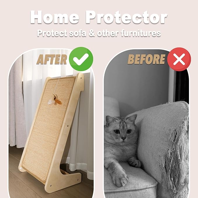 Meeyoview Cat Scratcher, L Shape Cat Scratching Pad, Sisal Cat Scratch Board for Indoor Cats, Wall Furniture Protector with Catnip