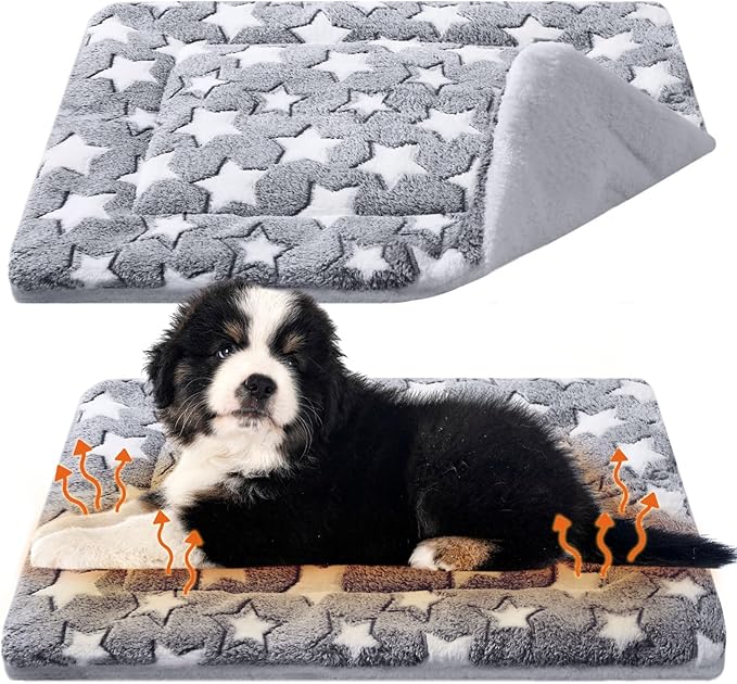 2 Pack Self Warming Cat Mat Self Heating Pad Bed Reversible Machine Washable Reflects Body Heat Warm Thermal Pet Pad Crate Blanket for Feral and Indoor Cat(Star,20'' X 30'')