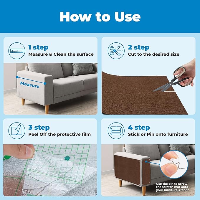 Best Pet Supplies Catify Peel & Stick Cat Scratching Mat – Self-Adhesive, Trimmable Cat Scratch Pad Cover - Carpet, Sofa, Furniture Protector – Replaceable Adhesive Stickers - Brown & 39.4 x 15.8