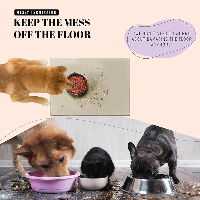 AVERYDAY 23x16'' Silicone Dog Mat for Food and Water, 0.63'' Edge Dog Food Bowl Mats for Floor Waterproof, Dogs Water Mat for Sloppy Drinker, Non Slip Rubber Pet Feeding Mats for Indoor Dogs and Cats