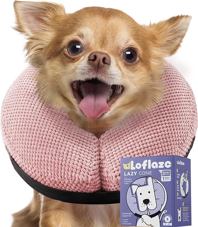Soft Inflatable Dog Cone Collar for Small Medium Large Dogs - Neck Donut E Collar Alternative for Recovery After Surgery - Pink S