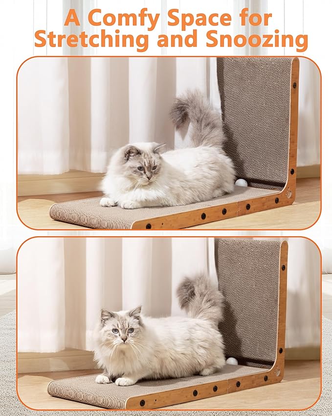 Megidok Cat Scratcher, 26.7" L Shape Cat Scratch,Vertical Cat Scratching Board,Cat Scratch Pad Wall-Mounted,Cats Scratching Cardboard with Ball Toy