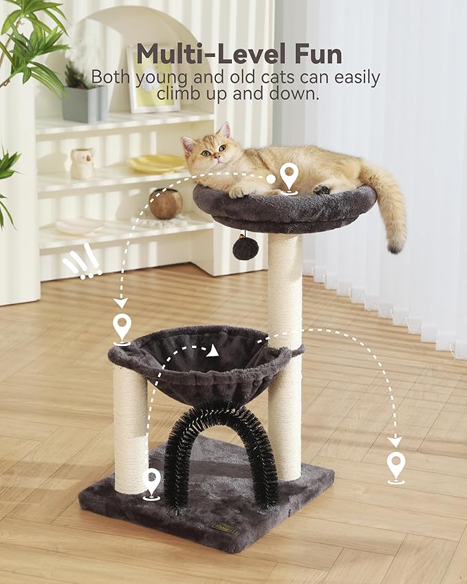 HOOPET Cat Tree Tower for Indoor Cats, 27.8 Inches Multi-Level Cat Tree with Scratching Posts Plush Basket & Perch for Play Rest, Cat Activity Tree with Dangling Ball for Kittens/Small Cats