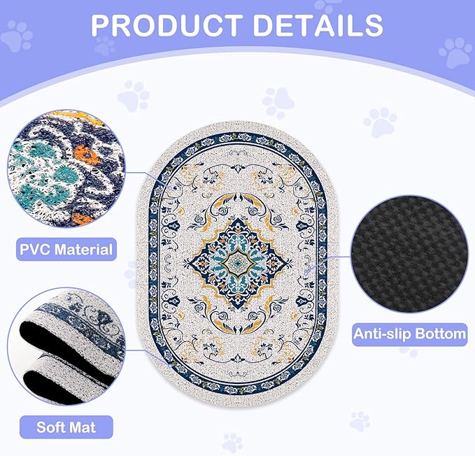 Bienbee Cat Litter Mat, 33" x 22" Large Size Litter Box Mat Rug with Non-Slip Bottom, Easy to Clean Cat Supplies Accessories Essentials for Indoor Kitty Kitten Floor, Blue L