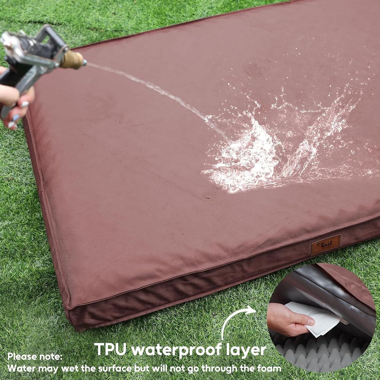 Outdoor Extra Large Dog Crate Bed, Big Waterproof Dog Bed for Large Dogs, Orthopedic Egg Foam Pet Bed Mat with Removable Cooling Cover, Pink