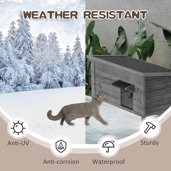 Cat House Outdoor Feral Cat Shelter Fully Insulated Outside Feral Cat Enclosure Wooden for Multiple Cats Possum Stray Condos Barn Cat Weatherproof Cathouse 34.4" L x 21.7" W x 27.2" H