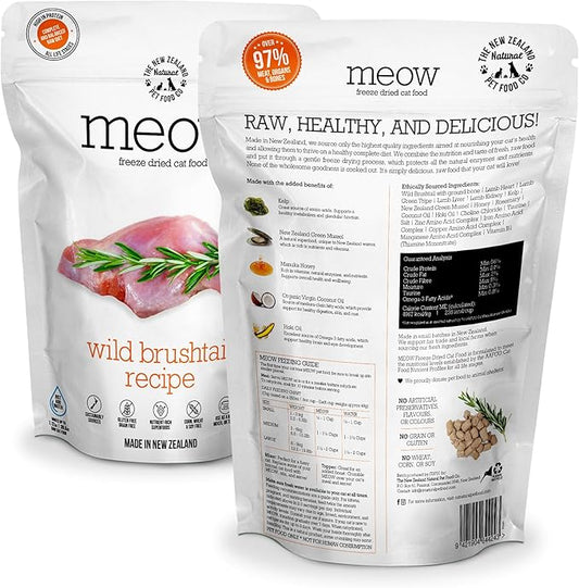 Meow Freeze Dried Cat Food - Wild Brushtail Recipe, High Protein Cat Treats, Meals & Toppers,Dry Cat Food,9.9 oz