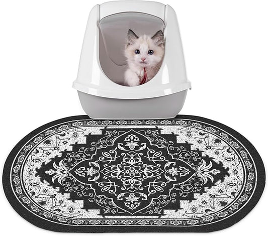 Bienbee Cat Litter Mat, 24" x 15" Litter Box Mat Rug with Non-Slip Bottom,Easy to Clean Cat Supplies Accessories Essentials for Indoor Kitty Kitten Floor, Black M