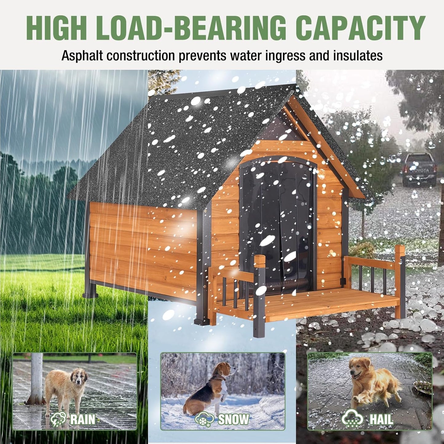 Large Dog House Outdoor Weatherproof Dog Kennel with Anti-Chewing Iron Frame (Brown(Heating Pad)-AIR80L, 50.9'' Large)