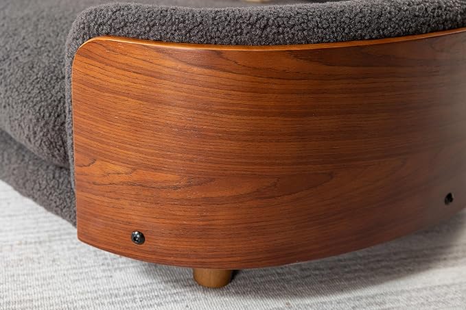 HomSof 38.58" Scandinavian Style Elevated Dog Cat Bed Pet Sofa with Solid Wood Legs and Bent Wood Back with Velvet Cushion,Large Size，Grey+Brown